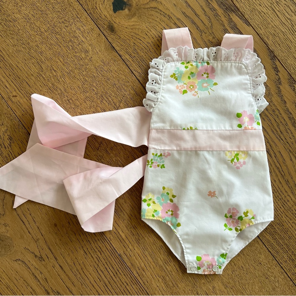 The Beaufort Bonnet Company Pink Floral sunsuit Biltmore blooms 0-6 months
